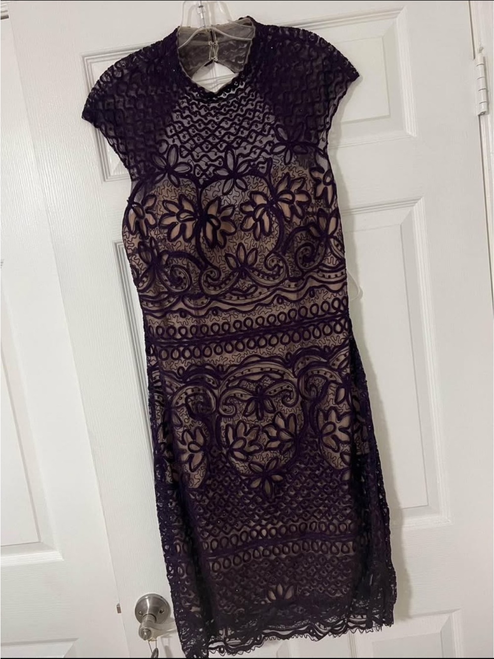 JVN Purple Lace Midi Dress with Nude Underlay